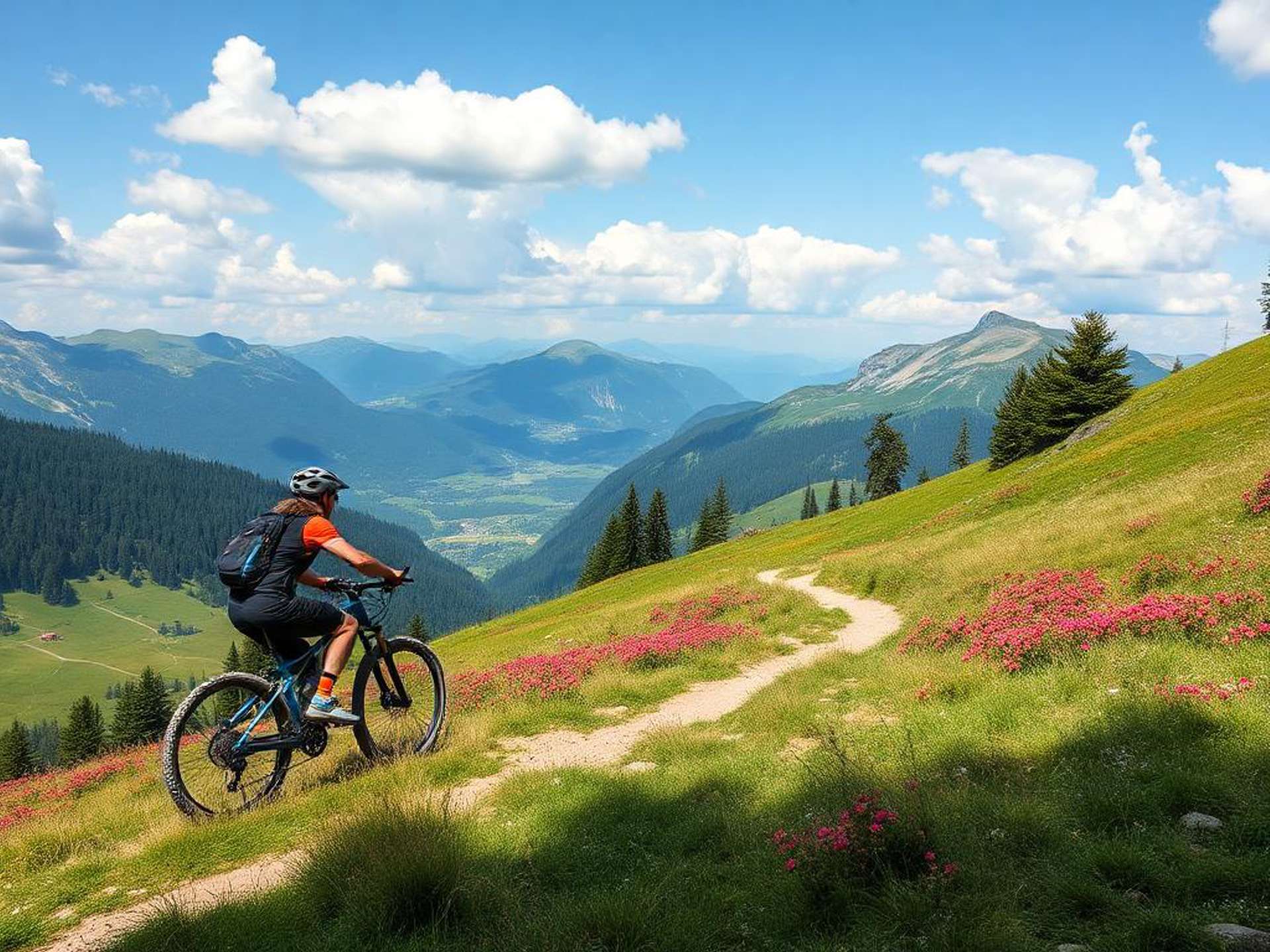 Ciclista su un sentiero di montagna