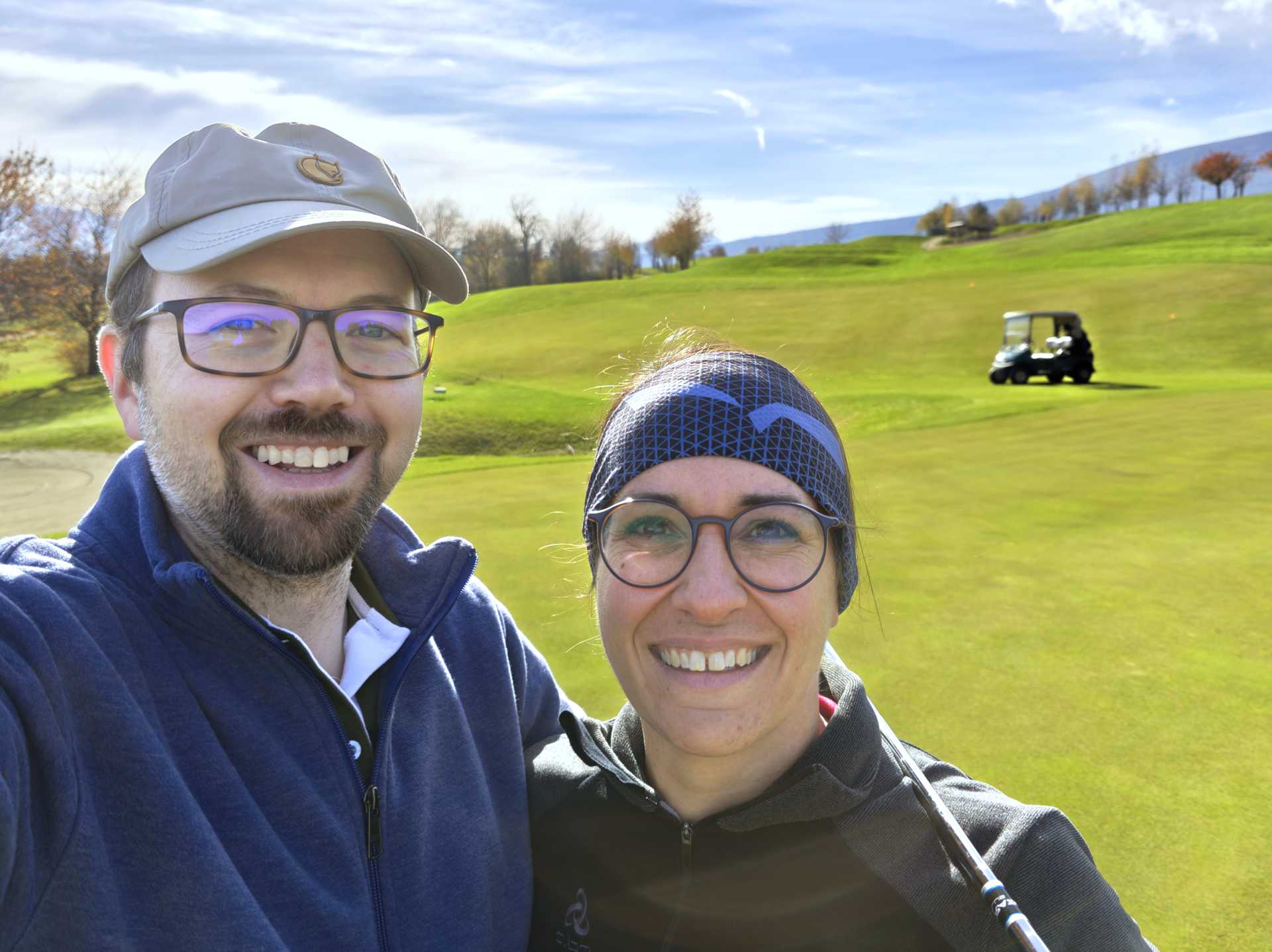 Heiner and Christa playing golf at the Dolomiti golf course in Sarnonico Heiner and Christa Christof, operators of the Hotel Christof