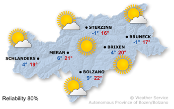Weather map of South Tyrol